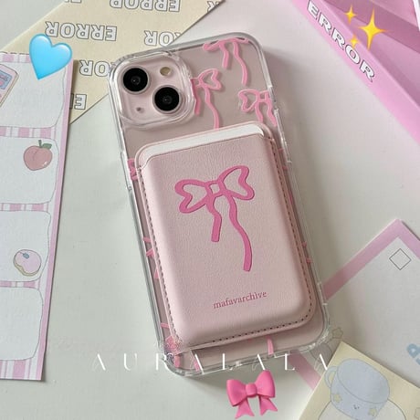 リボン尽くしカードホルダー付きiPhoneケース