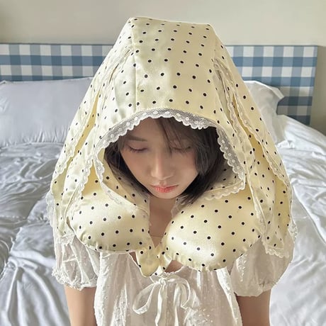 うさ耳フード付きドットネックピロー