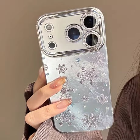 【iPhone17/Air対応】雪の結晶❄キラキラグリッターiPhoneケース