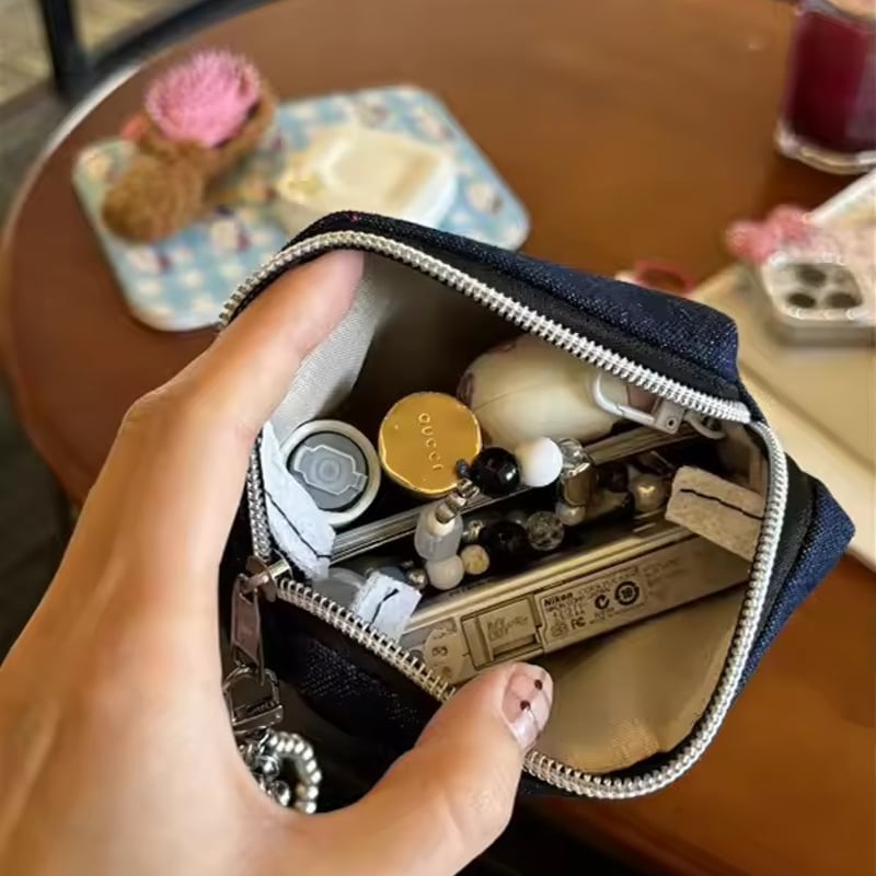 ハート刺繍デニムポーチ♥チャームセット | AURALALA | 輸入韓国雑貨