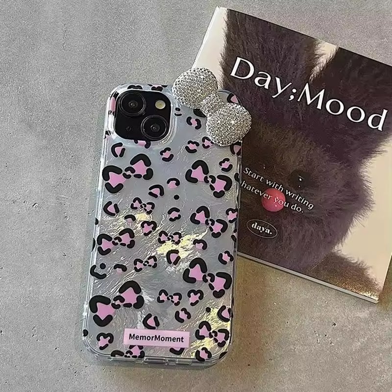 4color】キラキラリボン付きレオパード柄iPhoneケース | AURALALA | 輸