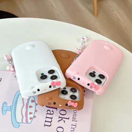 チャーム付きネコちゃんトップフェイスiPhoneケース