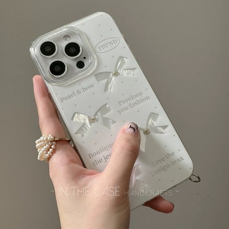 【iPhone17対応】white accessory Ribbon shine iPhoneケース