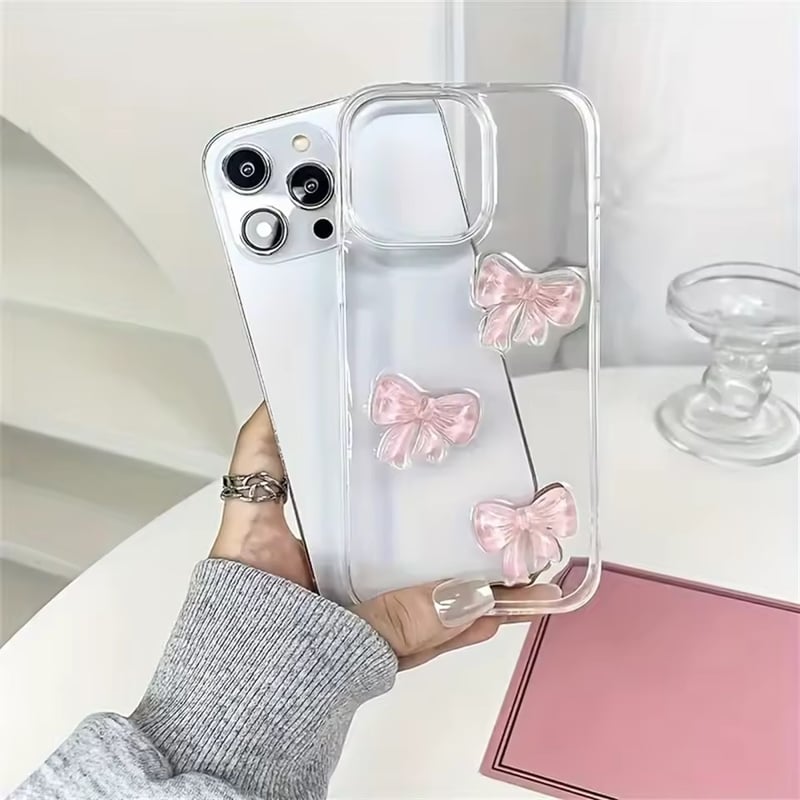 くまちゃん×ピンクリボンのプリンスケルトンケースデコ ピンクリボンデコクリアiPhoneケース | AURALALA | 輸入韓国雑貨