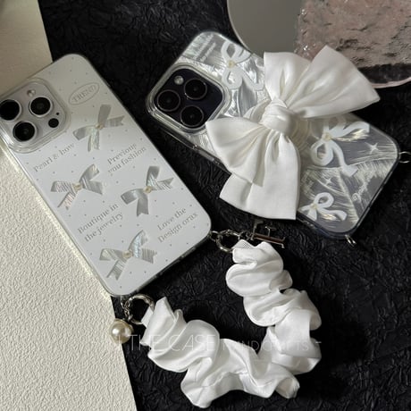 【iPhone17対応】white accessory Ribbon shine iPhoneケース