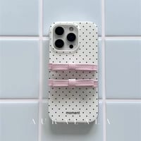【iPhone17対応】ドットピンク3DダブルリボンiPhoneケース
