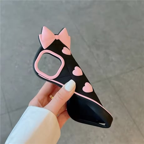black×pink ribbo×heart♡ iPhoneケース