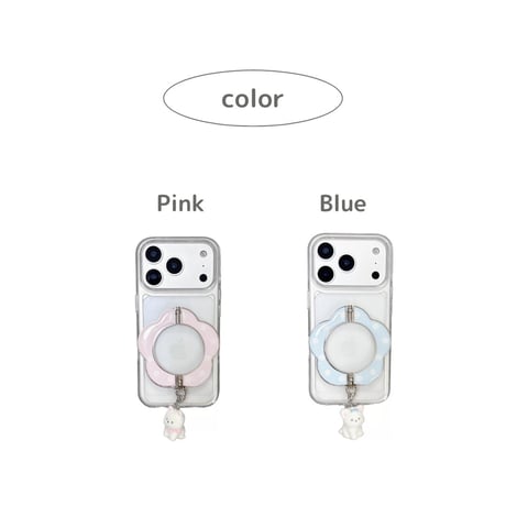 【iPhone17対応】おはな折りたたみスタンドわんちゃんチャーム付きiPhoneケース