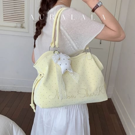 ドット柄レタリング刺繍トートバッグ/PCバッグ/通学バッグ/通勤バッグ