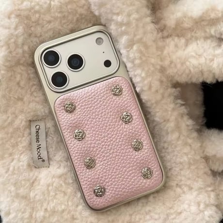 【iPhone17対応】高級感🌹レザーローズスタッズiPhoneケース
