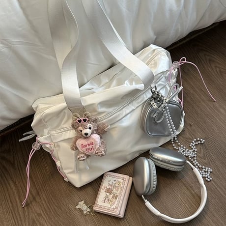 レースアップボストンバッグ🎀パールチェーン&リボンポーチセット