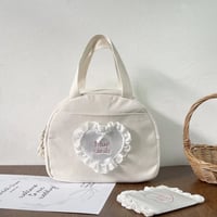 保温＆保冷♥ハートフリルミニボストンバッグ/ミニバッグ/メイクポーチ/お弁当袋/お弁当バッグ