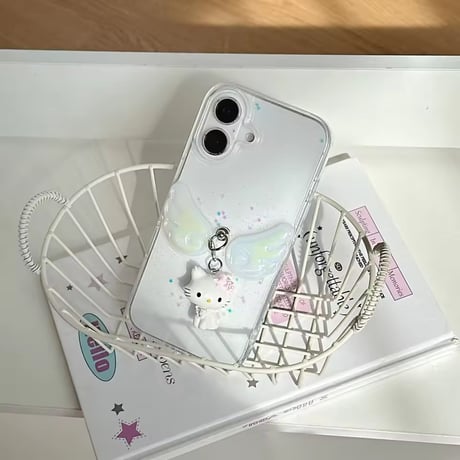 チャーム付きホワイトウィングiPhoneケース