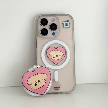 ゆるわんこハートグリップ付きiPhoneケース