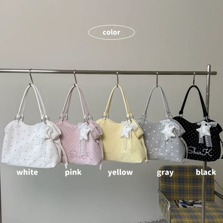 ドット柄レタリング刺繍トートバッグ/PCバッグ/通学バッグ/通勤バッグ