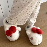 レッドリボンネコ耳スリッパ/ルームシューズ