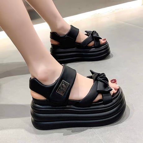 厚底♥ナンバリングプレートポイントリボンサンダル