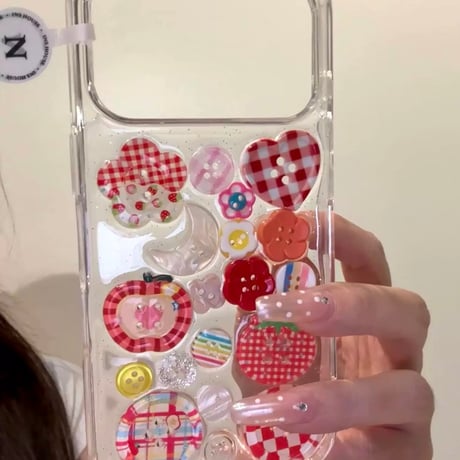 レッドボタンデコ詰め合わせiPhoneケース/ボタンコア