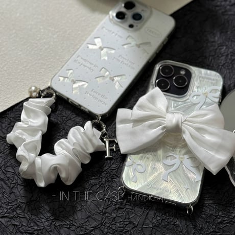 【iPhone17対応】white accessory Ribbon shine iPhoneケース