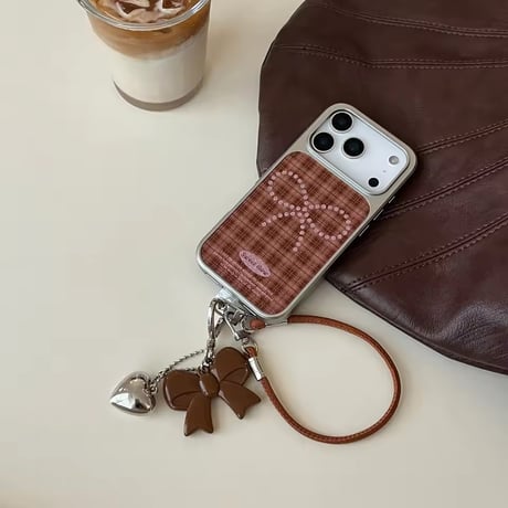 ブラウンチェック柄リボンiPhoneケース