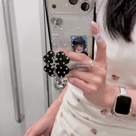 【iPhone17対応】ドットクローバーチャーム🍀スタードットクリアiPhoneケース