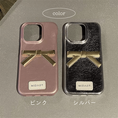 高見え♡3ｄリボン付きレザーiPhoneケース