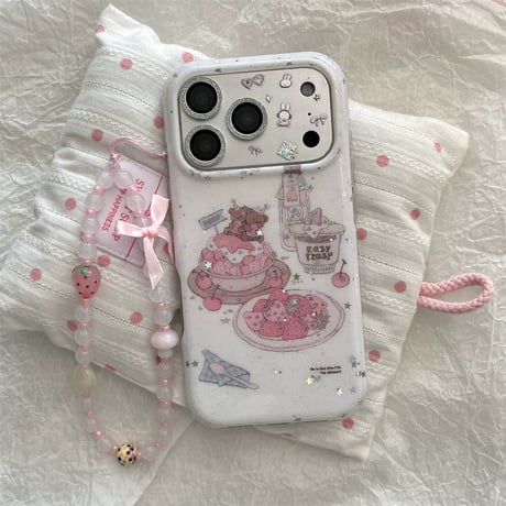 【iPhone17対応】メルヘンイラストストロベリー🍰ベアiPhoneケース