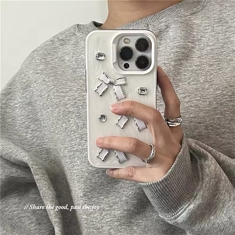 ホワイトクリスタルリボンiPhoneケース