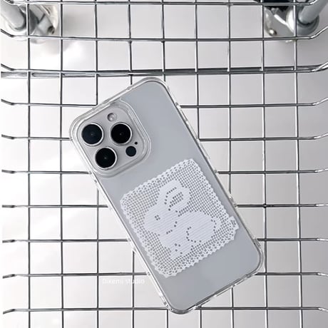 レースラビット刺繍風iPhoneケース