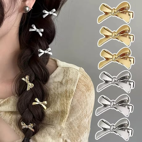 【6個セット】ミニリボンヘアクリップ