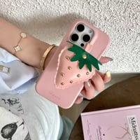 いちごレザースマホグリップ/iPhoneケースグリップ