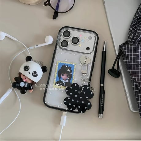 【iPhone17対応】ドットクローバーチャーム🍀スタードットクリアiPhoneケース