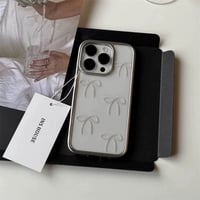🎀激安🎀シルバーフレームシンプルリボンクリアiPhoneケース