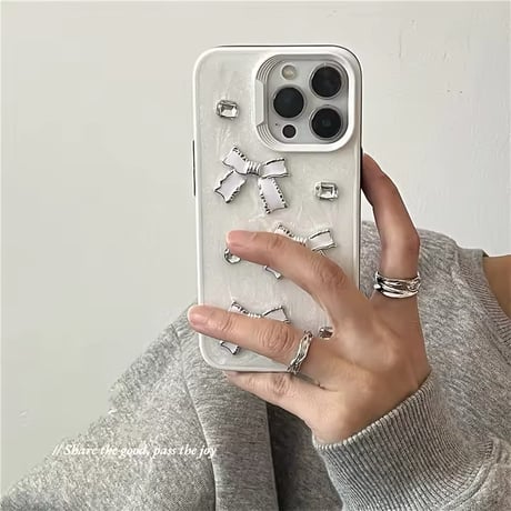 ホワイトクリスタルリボンiPhoneケース