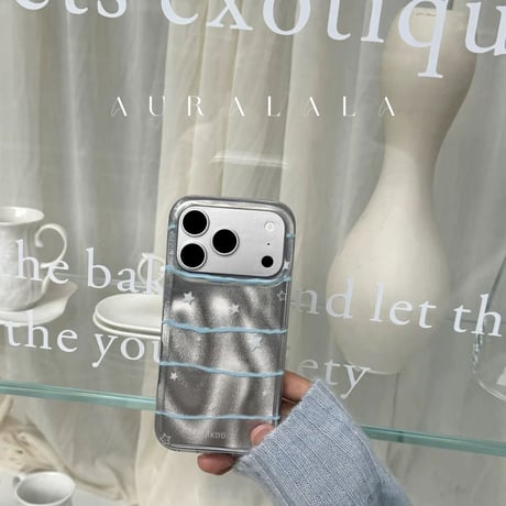 【iPhone17対応】Korea silver star border　iPhoneケース