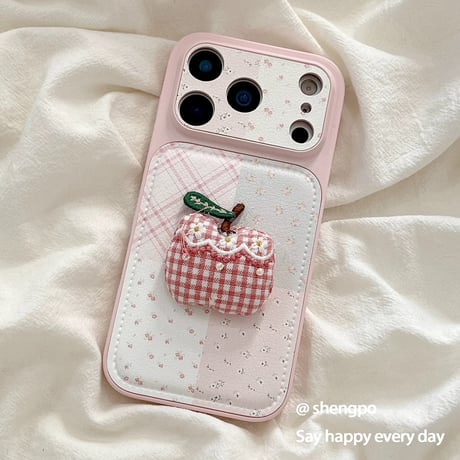 ファブリックアップル🍎淡色パッチワーク柄iPhoneケース