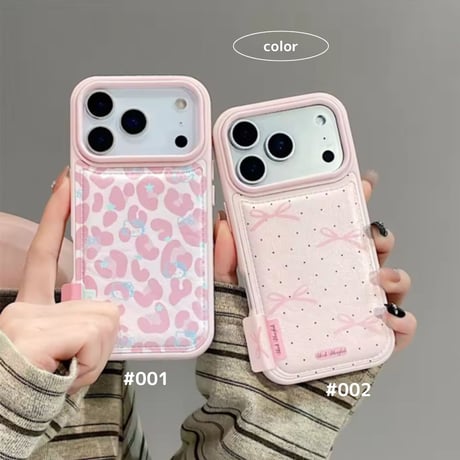 【iPhone17対応】pink×ヒョウ柄&ドットリボンiPhoneケース