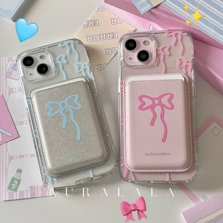 リボン尽くしカードホルダー付きiPhoneケース