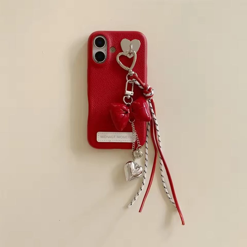 iPhone17対応】3DクッションリボンチャームセットシンプルレザーiPhone