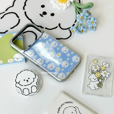 もこもこわんこいっぱいグリップiPhoneケース