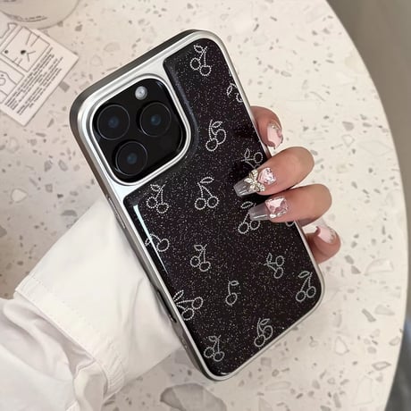 キラキラシルバードットチェリーiPhoneケース
