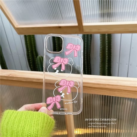 【iPhone17対応】手書き風韓国ベア🐻リボン🎀iPhoneケース