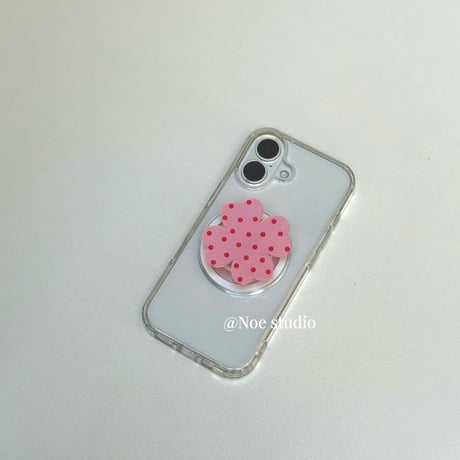 【iPhone17対応】ピンクドットクローバーMagSafeグリップ付きiPhoneケース
