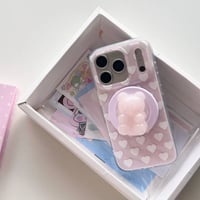 ぷっくりグミ風ベア🧸グリップピンク💗ハートiPhoneケース/MagSafe