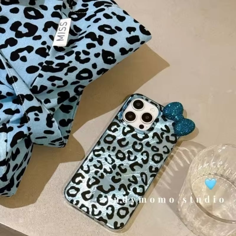 4color】キラキラリボン付きレオパード柄iPhoneケース | AURALALA | 輸