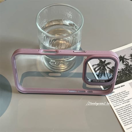 くすみぴんくフレームシンプルクリアiPhoneケース