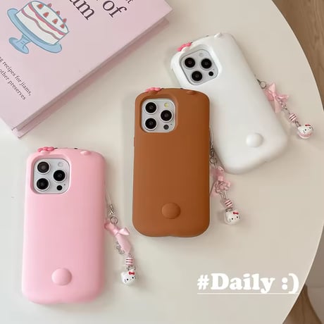 チャーム付きネコちゃんトップフェイスiPhoneケース