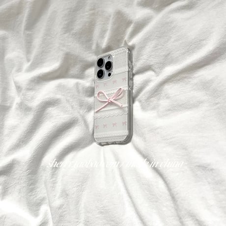 【iPhone17対応】レースデザインリアルリボンiPhoneケース