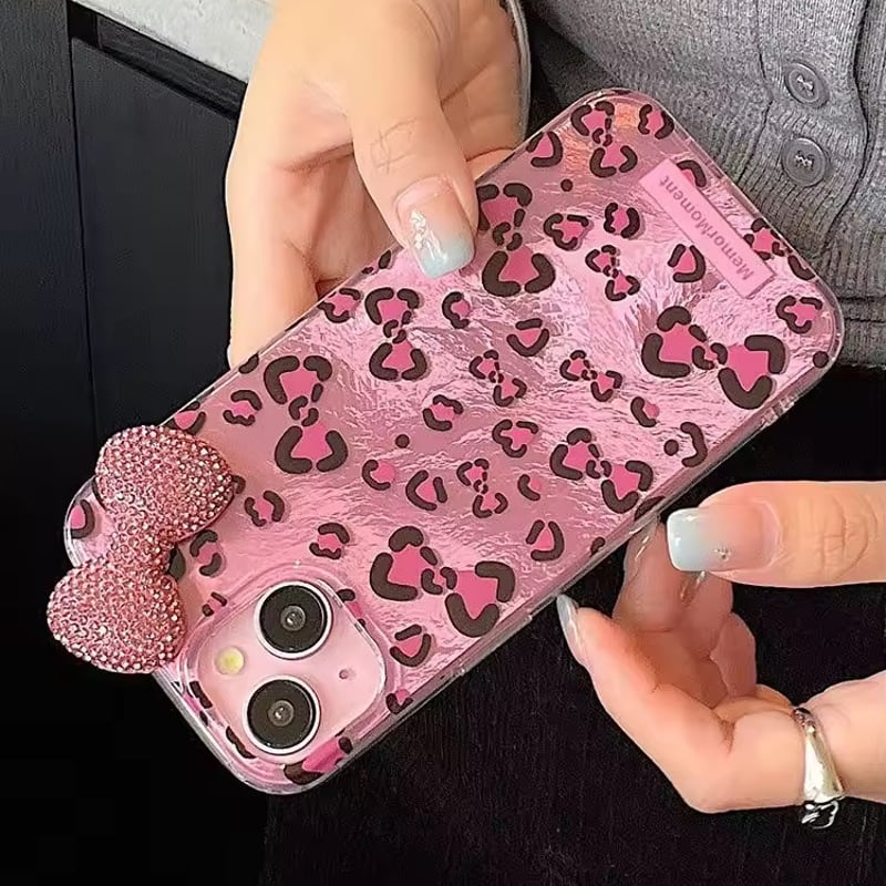 4color】キラキラリボン付きレオパード柄iPhoneケース | AURALALA | 輸