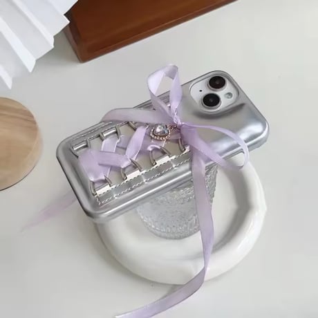マカロンカラーリボンレースアップiPhoneケース